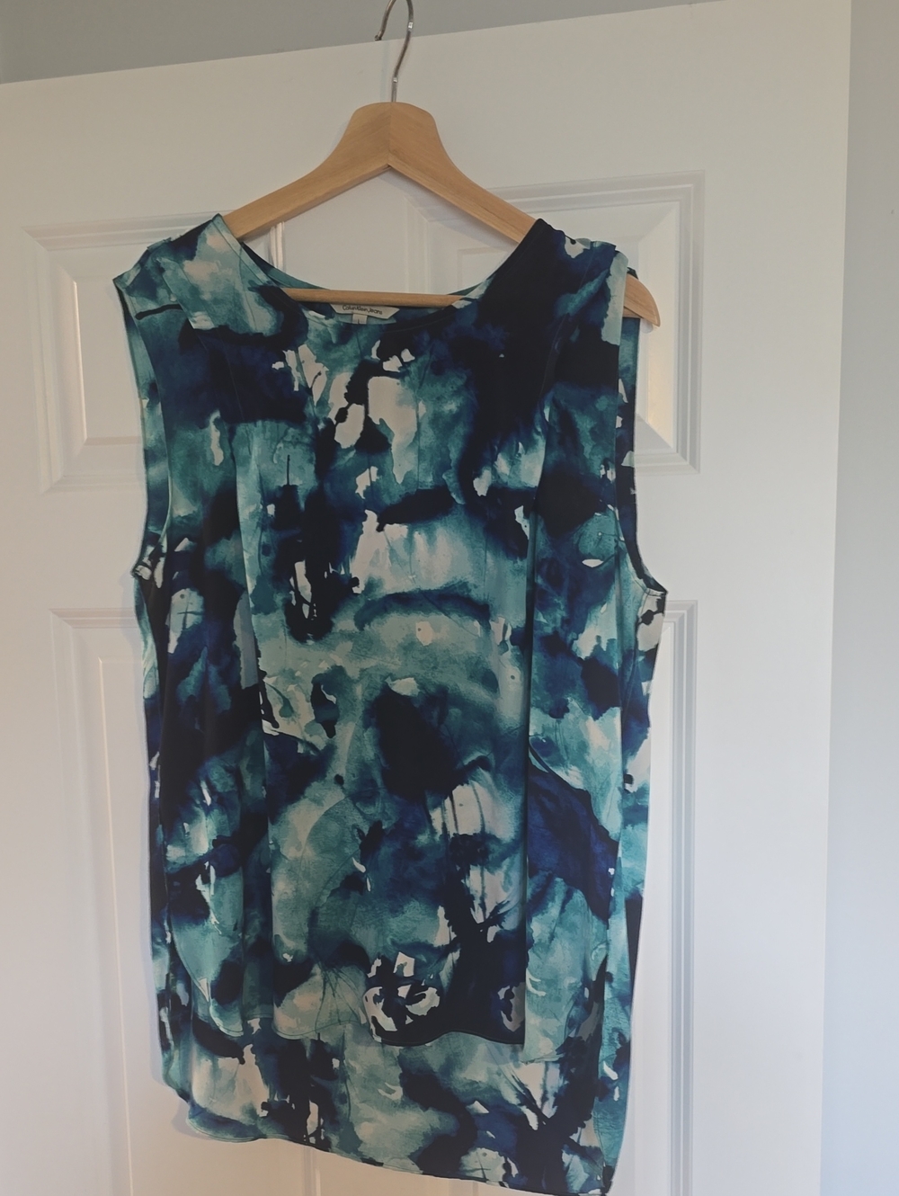 Calvin Klein Blue & Teal Watercolor Print Sleeveless Tank